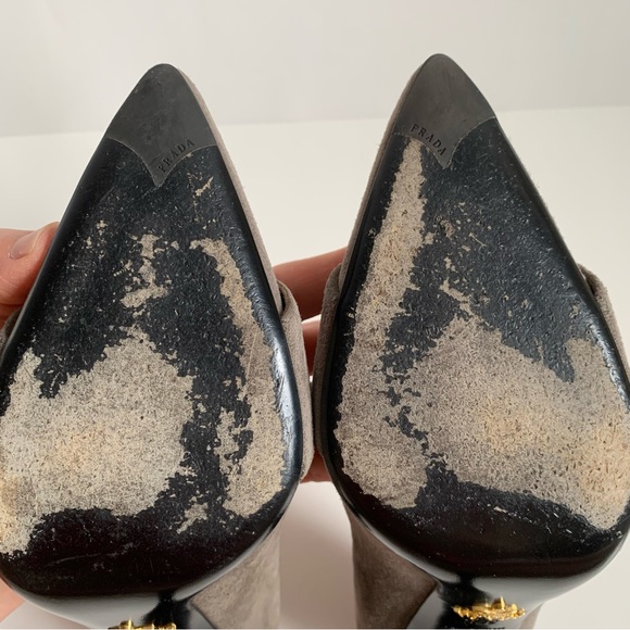 Prada Mid Heel Pointed Loafer Pump with Buckle Grey - Picture 10 of 17